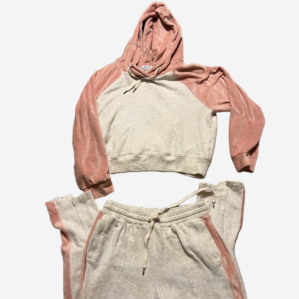 Pink and Cream Hoodie and Sweatpants Set